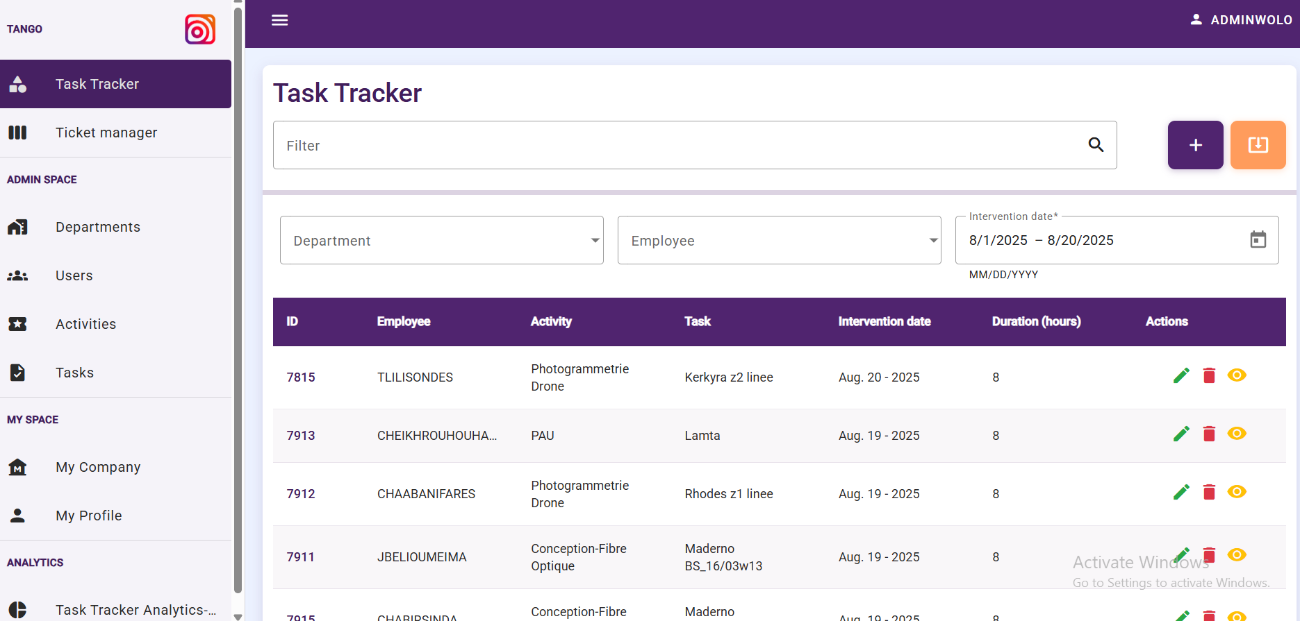 Interface Task Tracker Tango